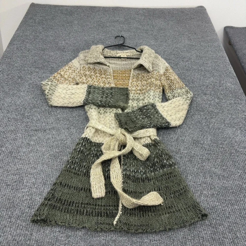Free People Cardigan Womens M Green Acrylic Wool Belted Open Front Boho Style